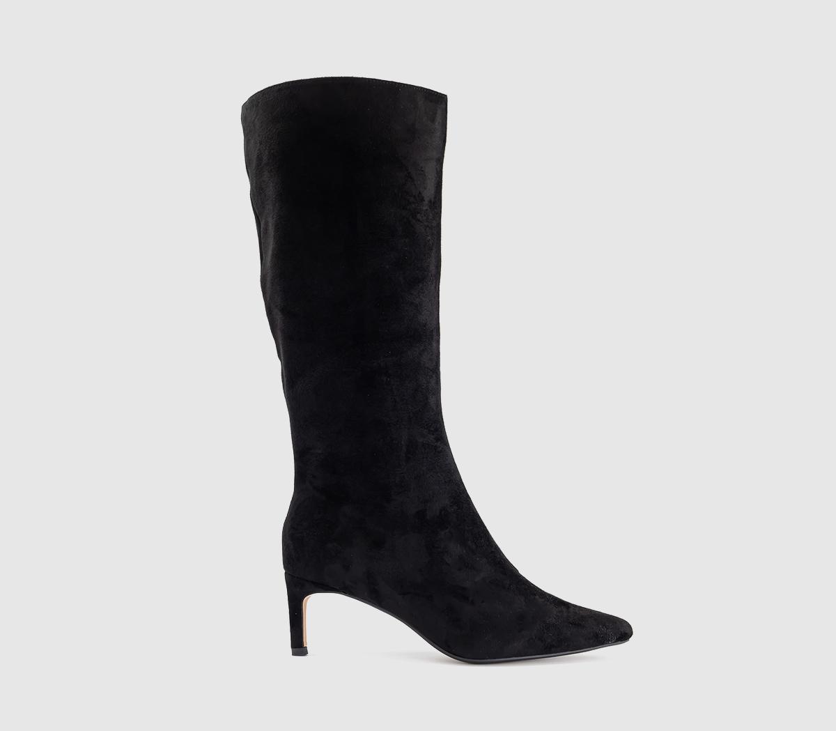 OFFICEKarina Kitten Heel Knee High BootsBlack Faux Suede