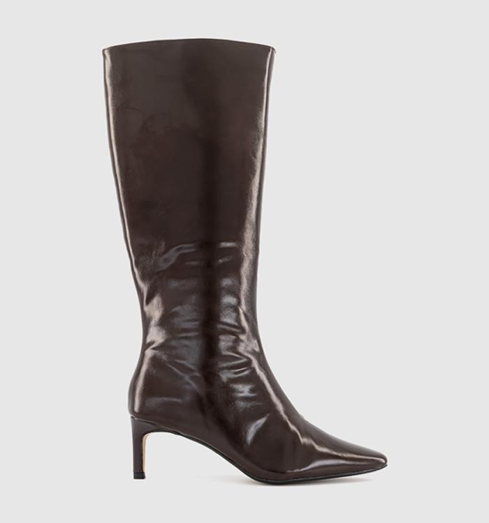 OFFICE Karina Kitten Heel Knee High Boots Dark Brown