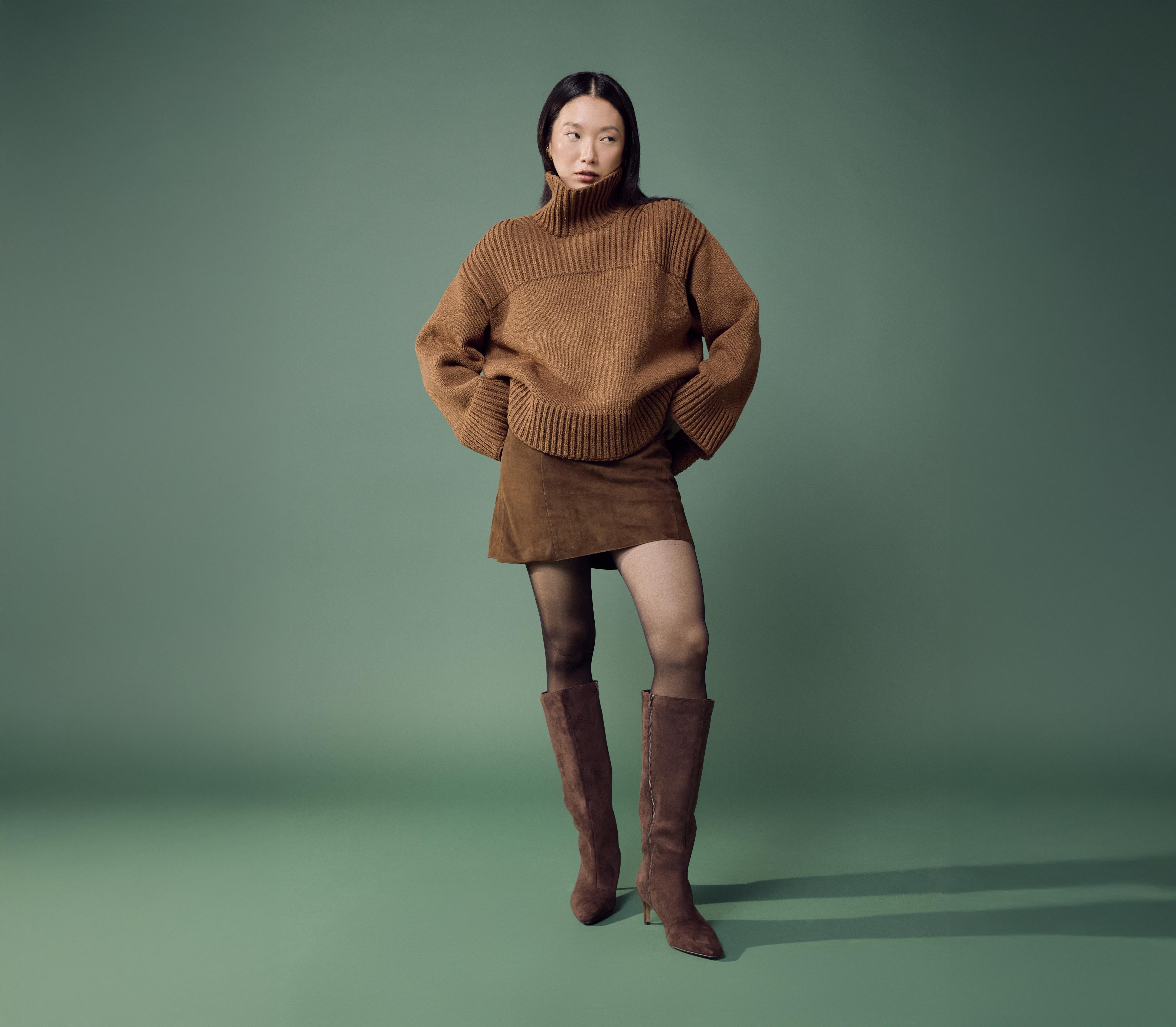 OFFICEKarina Kitten Heel Knee High BootsBrown Faux Suede