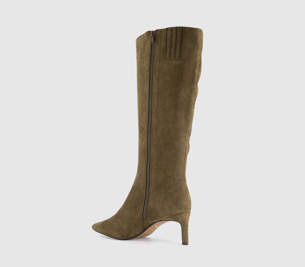 OFFICEKarina Kitten Heel Knee High BootsOlive Faux Suede