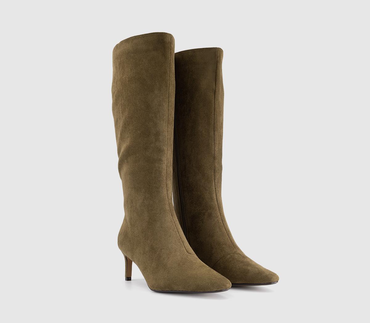 OFFICEKarina Kitten Heel Knee High BootsOlive Faux Suede