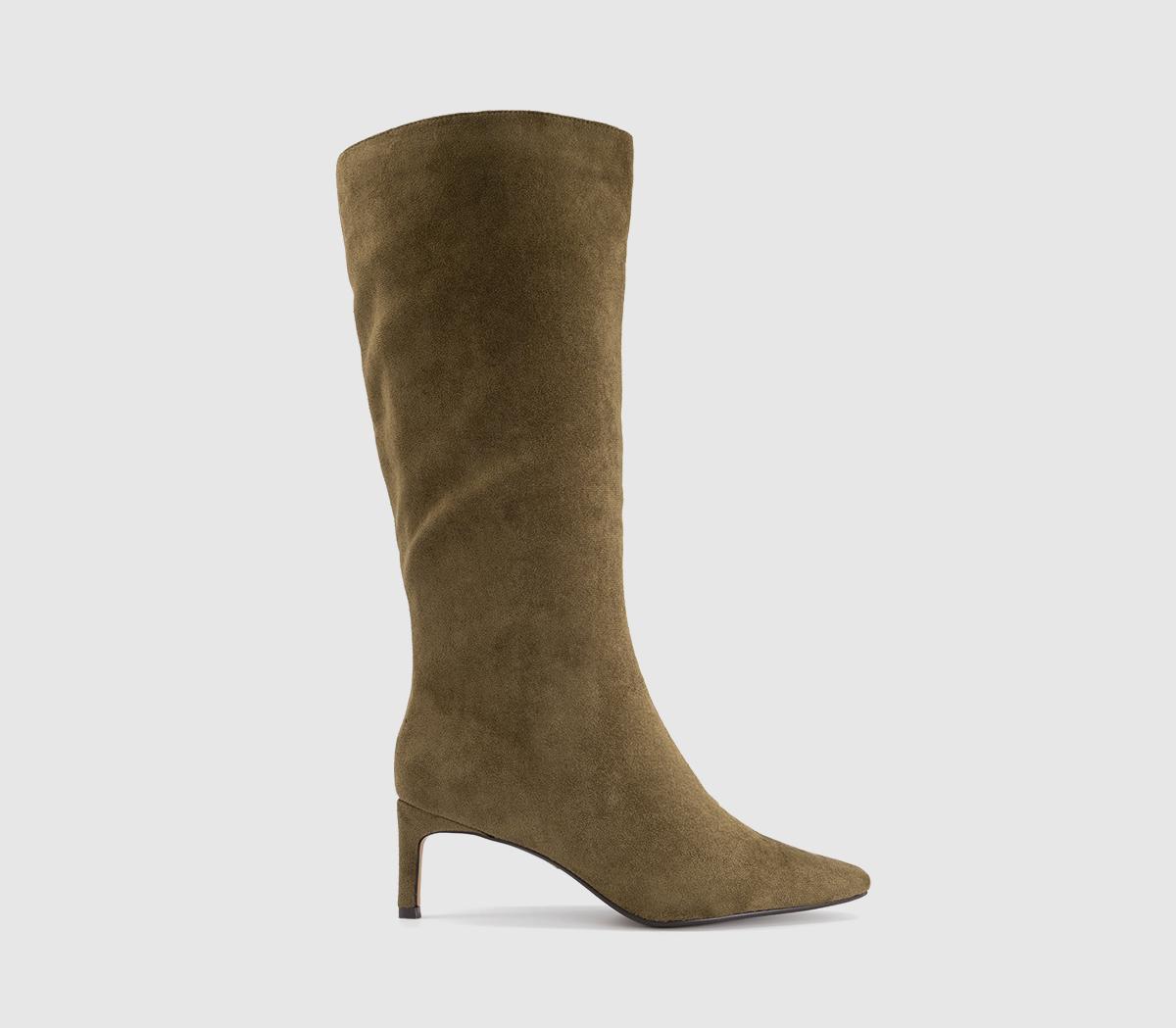 OFFICEKarina Kitten Heel Knee High BootsOlive Faux Suede