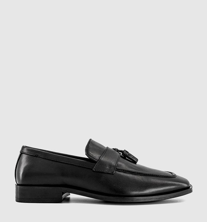 OFFICE Mackle Square Toe Tassel Loafers Black Leather