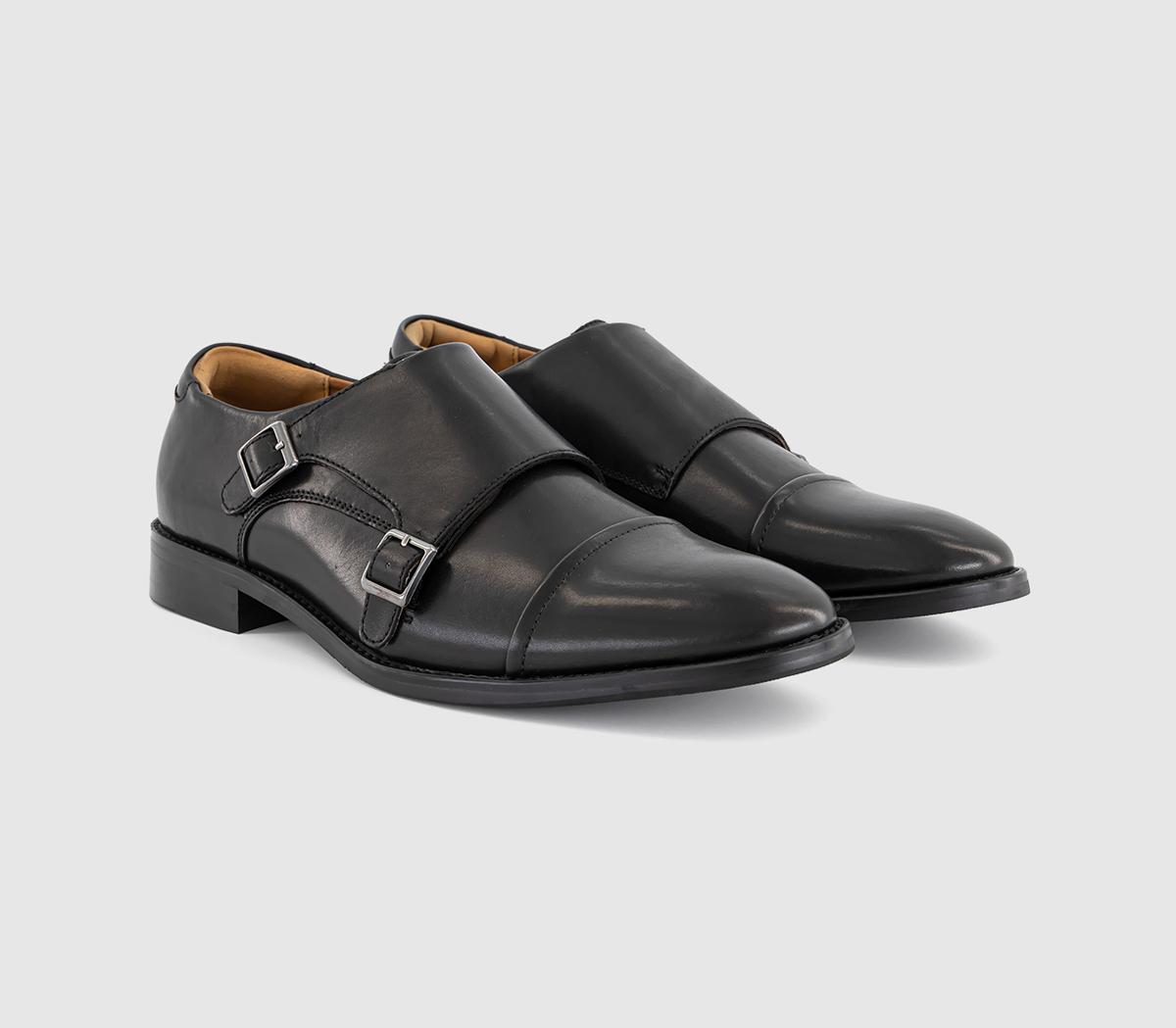 OFFICEMitchell Double Monk Strap ShoesBlack Leather