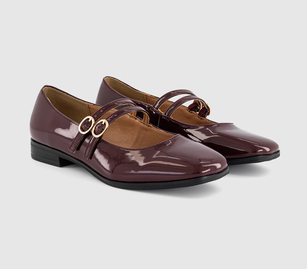 OFFICEFiction Double Strap Mary Jane Ballet ShoesBurgundy Patent