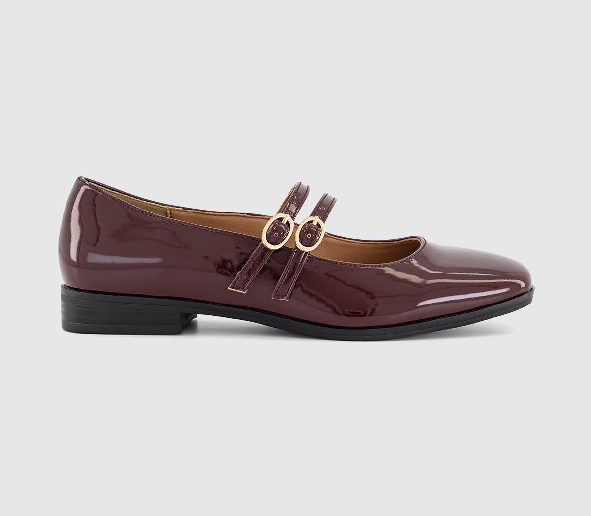 OFFICEFiction Double Strap Mary Jane Ballet ShoesBurgundy Patent