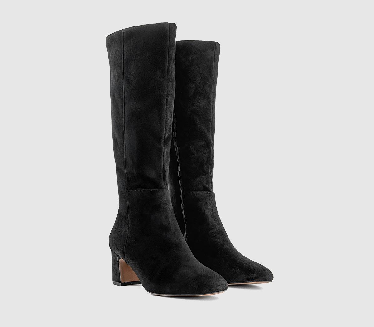 OFFICEKarlie Block Heel Knee High BootsBlack Faux Suede
