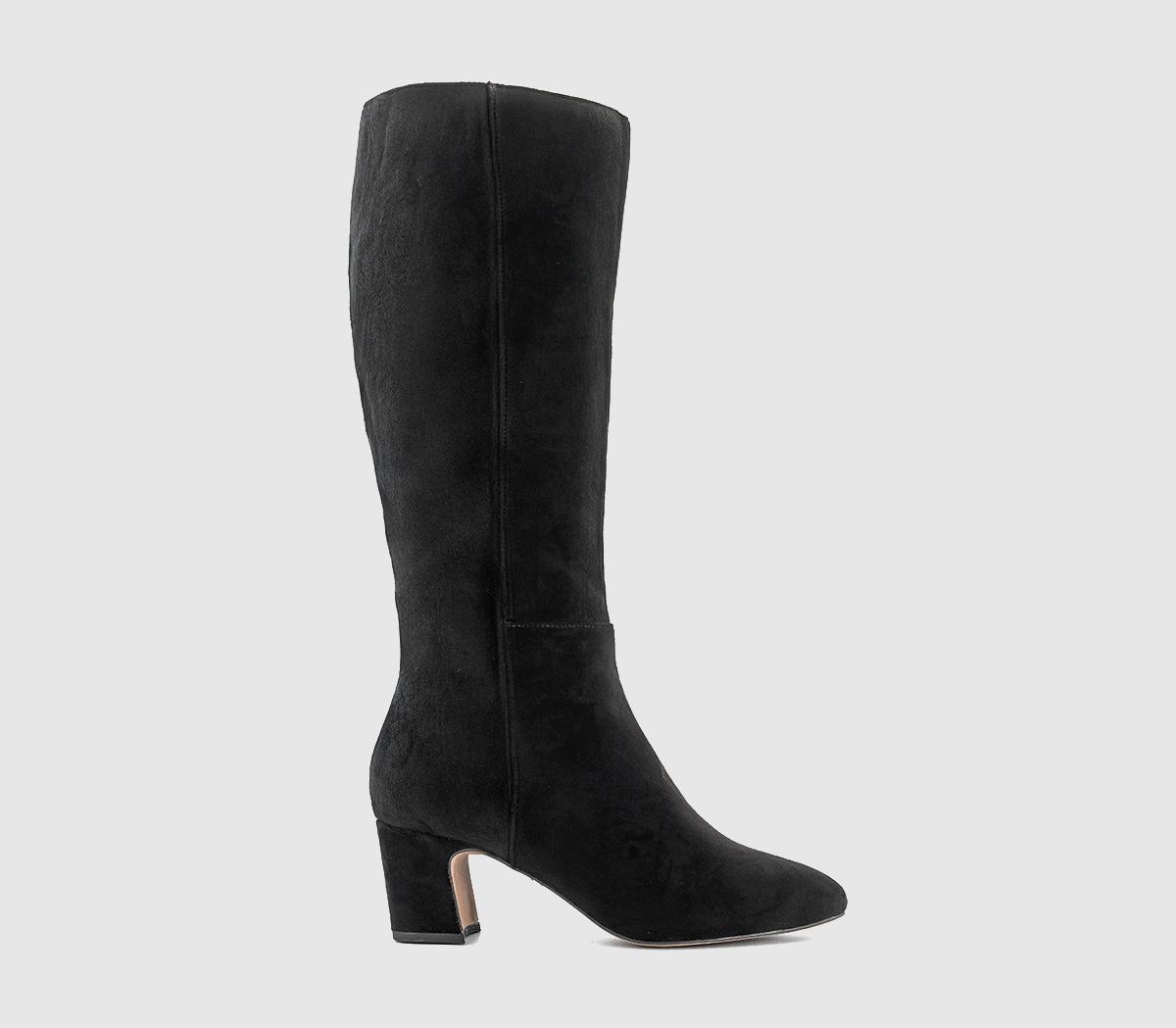 OFFICEKarlie Block Heel Knee High BootsBlack Faux Suede