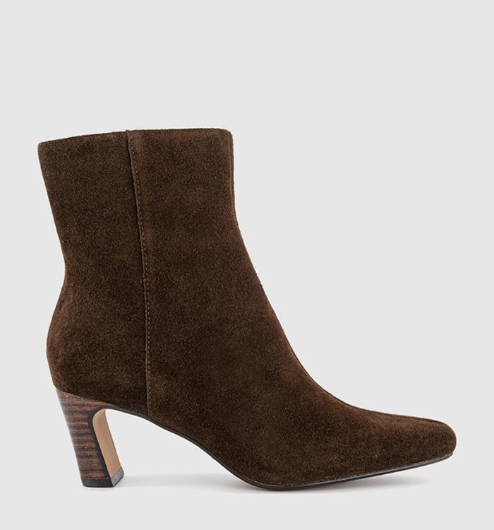 OFFICE Arabella Set Back Heel Ankle Boots Brown Suede
