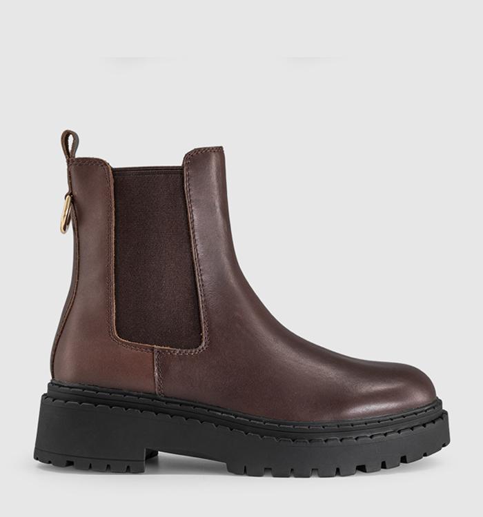 OFFICE Amber Chunky Chelsea Ankle Boots Brown Leather