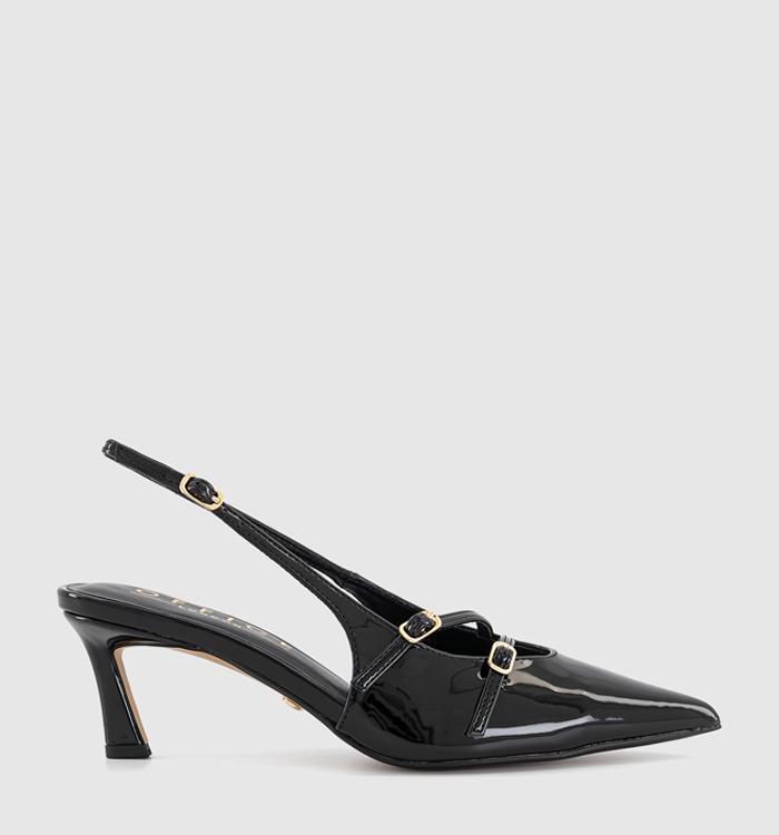 OFFICE Melba Multi Strap Slingback Kitten Heels Black Patent