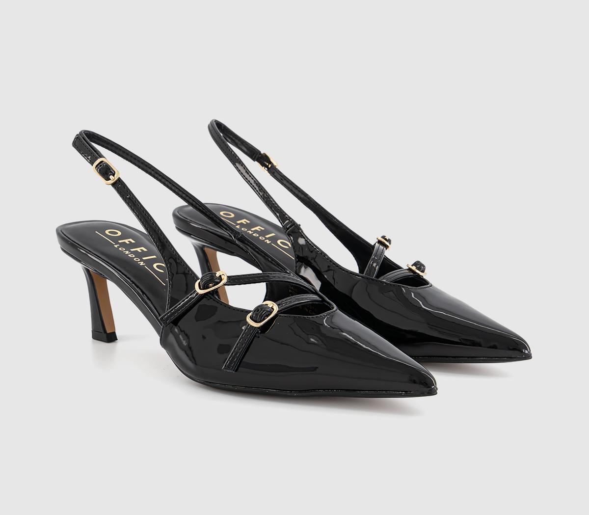 OFFICEMelba Multi Strap Slingback Kitten HeelsBlack Patent