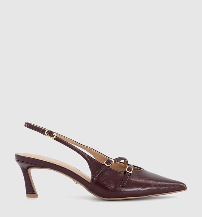 OFFICE Melba Multi Strap Slingback Kitten Heels Dark Red