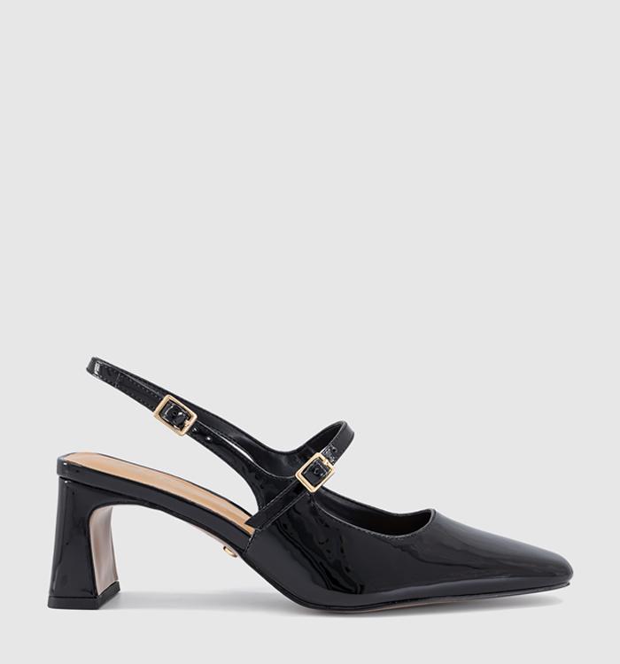 OFFICE Medley Strap Detail Slim Heels Court Black Patent