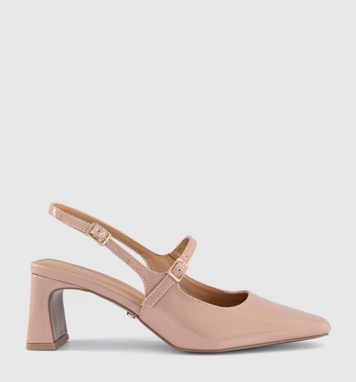 OFFICE Medley Strap Detail Slim Heels Court Blush Patent