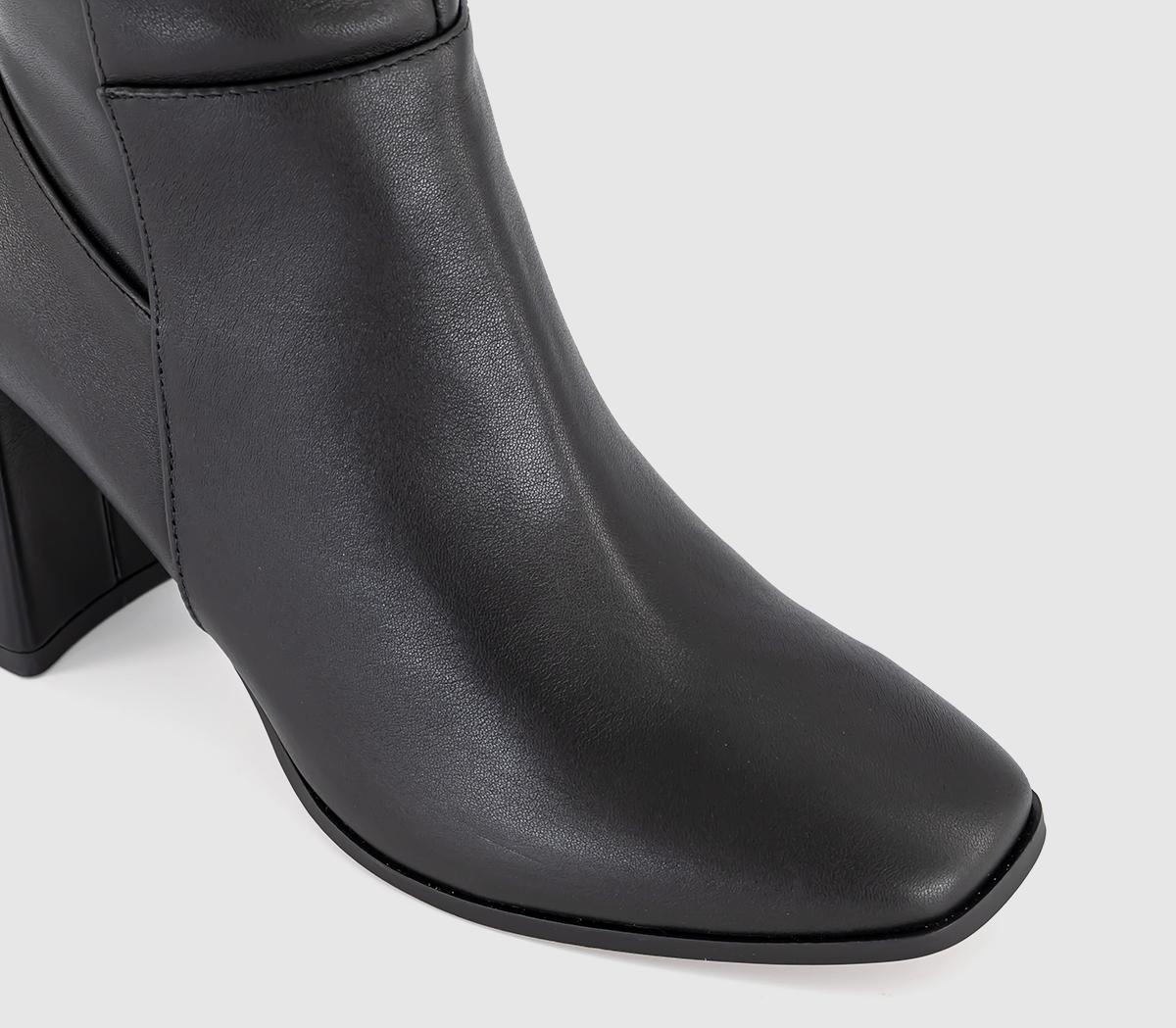 OFFICEKrissie Stretch Back Heeled Knee BootsBlack Leather