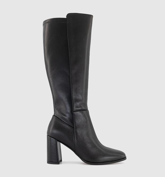 OFFICE Krissie Stretch Back Heeled Knee Boots Black Leather