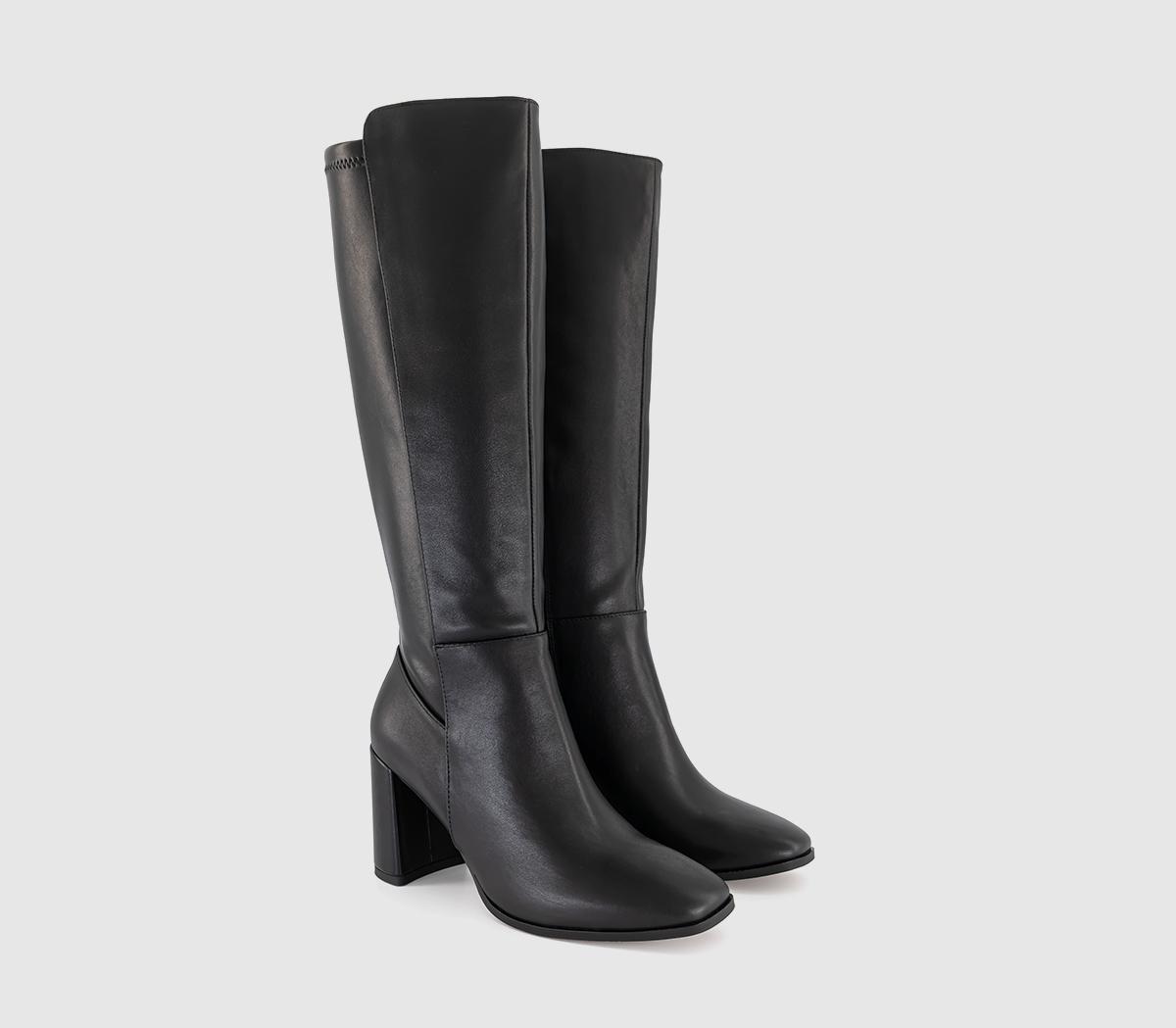 OFFICEKrissie Stretch Back Heeled Knee BootsBlack Leather