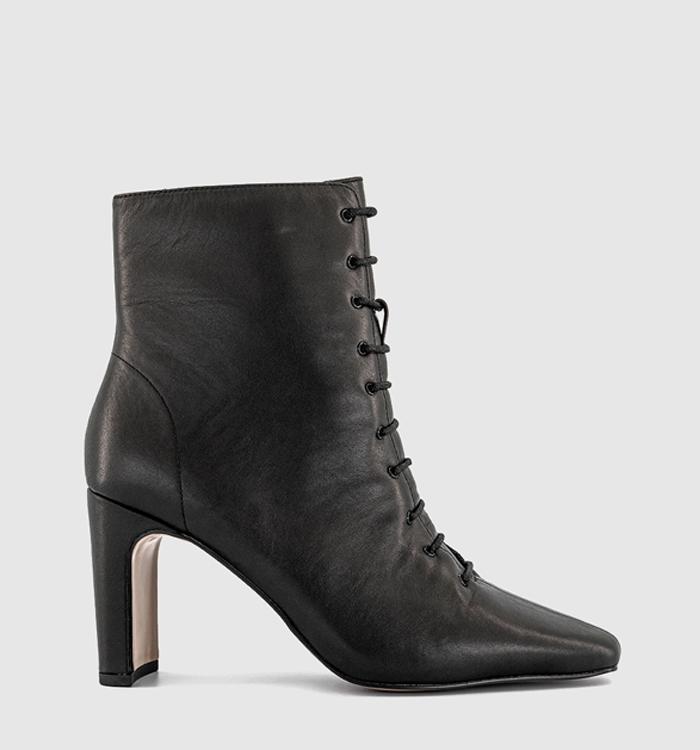 OFFICE Avery Slim Heel Lace Up Ankle Boots Black Leather
