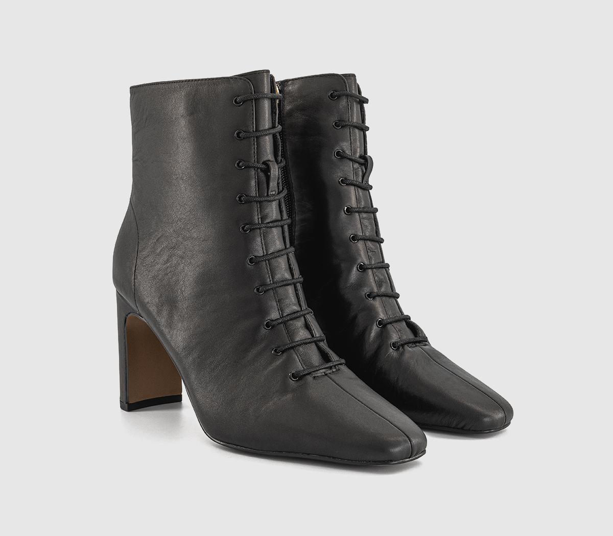 OFFICEAvery Slim Heel Lace Up Ankle BootsBlack Leather