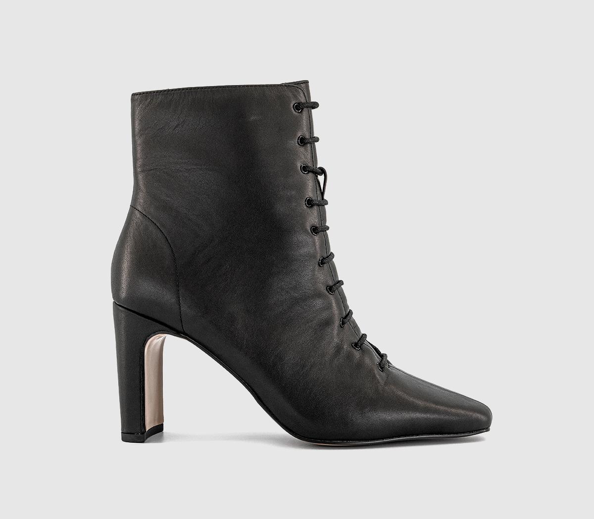OFFICEAvery Slim Heel Lace Up Ankle BootsBlack Leather