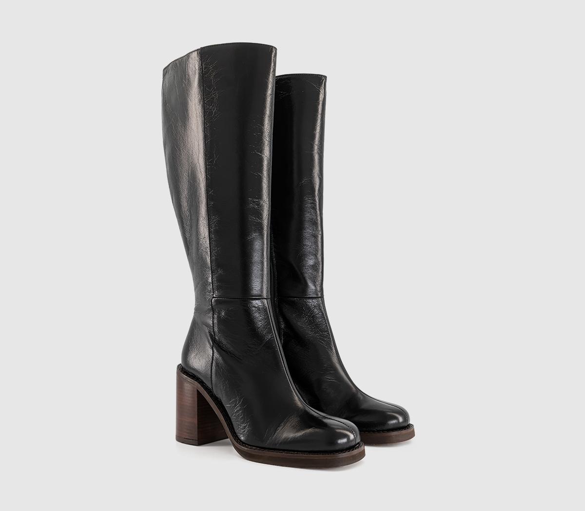 OFFICEKora Heeled Platform Knee High BootsBlack Leather
