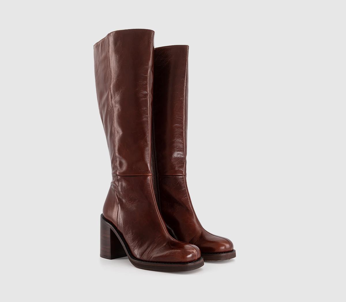 OFFICEKora Heeled Platform Knee High BootsTan Leather