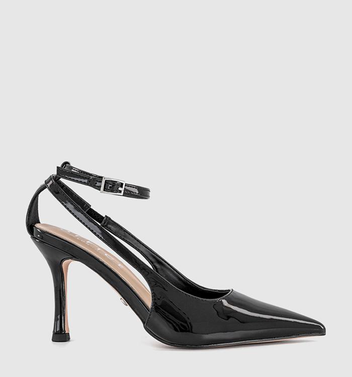 OFFICE Hennie Slingback Ankle Strap Court Heels Black Patent
