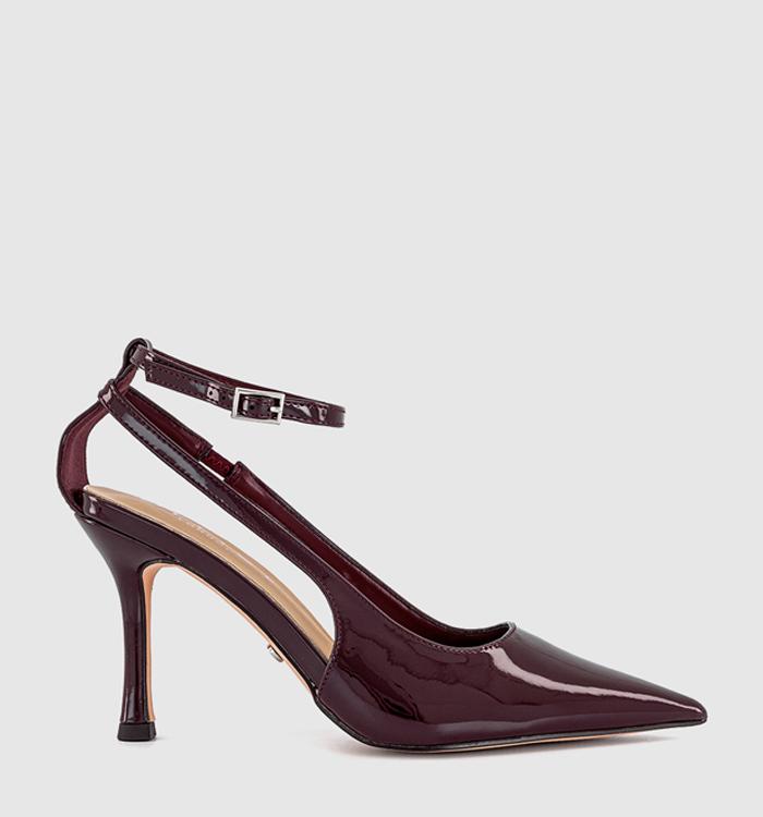 OFFICE Hennie Slingback Ankle Strap Court Heels Burgundy Patent