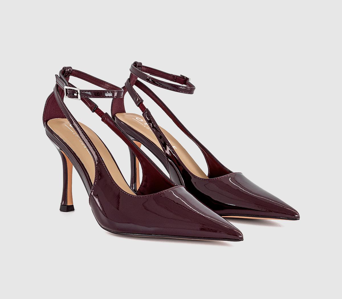 OFFICEHennie Slingback Ankle Strap Court HeelsBurgundy Patent