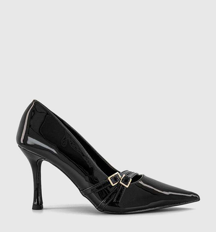 OFFICE Henley Buckle Strap Detail Court Heels Black Patent