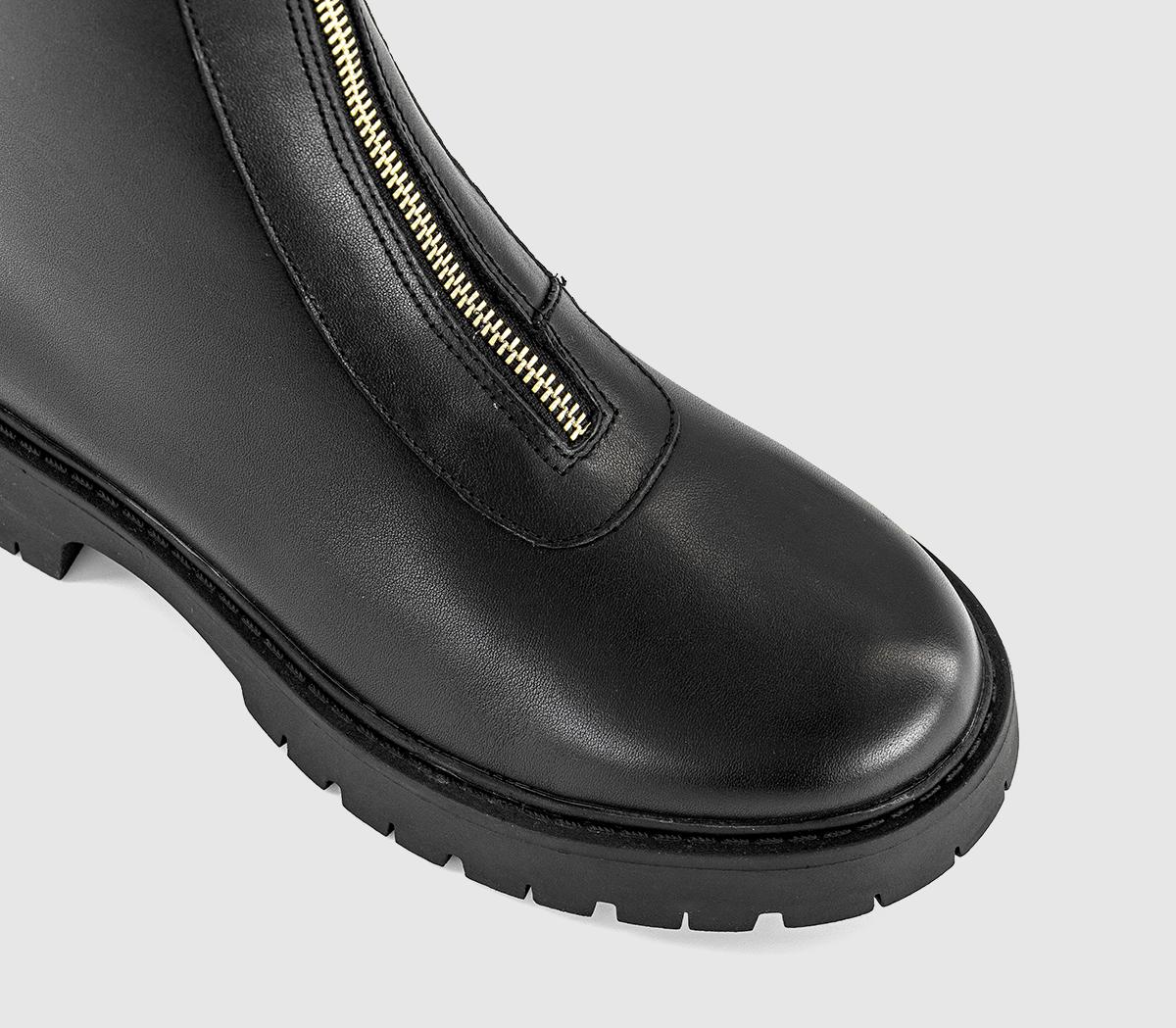 OFFICEAtticus Front Zip Chunky BootsBlack Leather