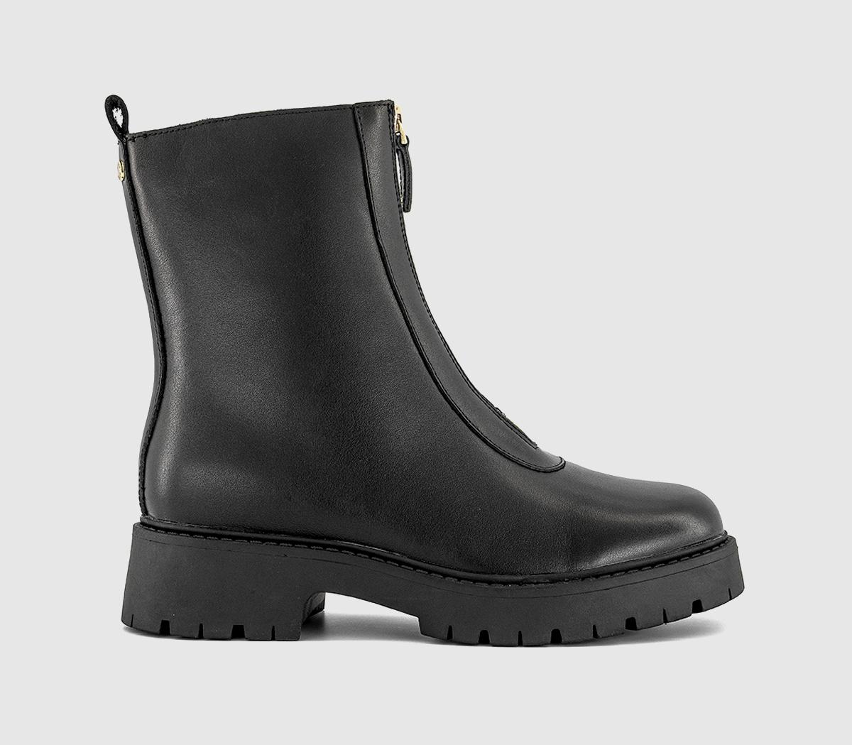 OFFICEAtticus Front Zip Chunky BootsBlack Leather