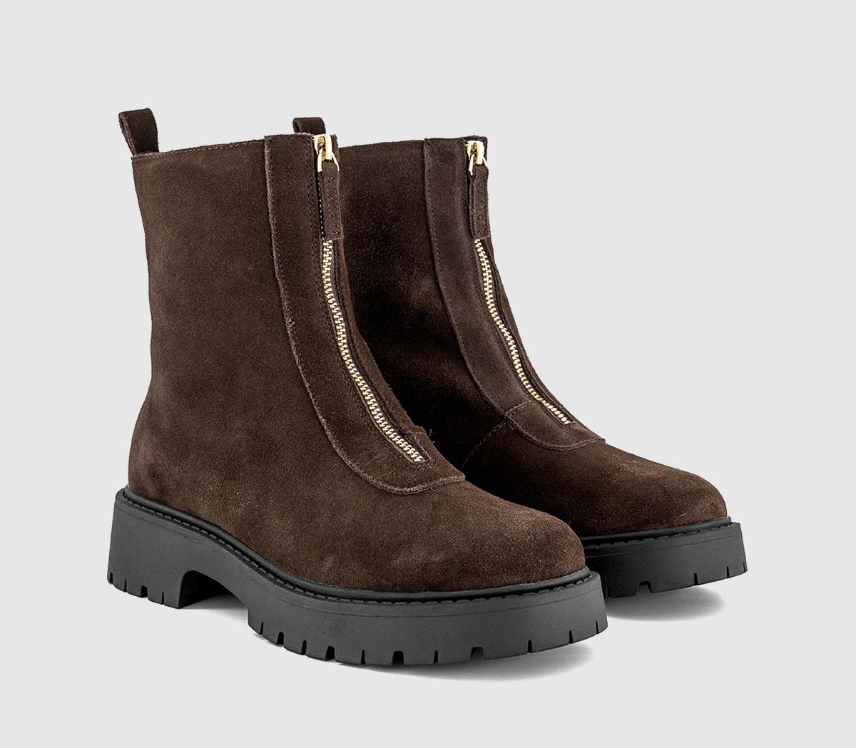 OFFICEAtticus Front Zip Chunky BootsBrown Suede