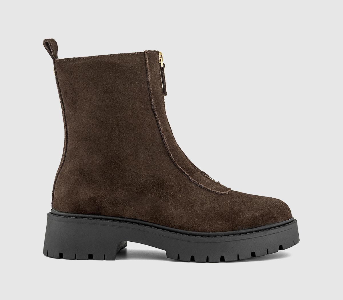 OFFICEAtticus Front Zip Chunky BootsBrown Suede