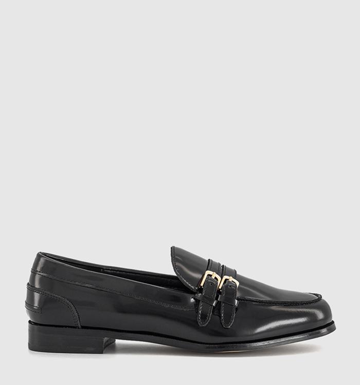 OFFICE Fernando Double Strap Detail Loafers Black Leather