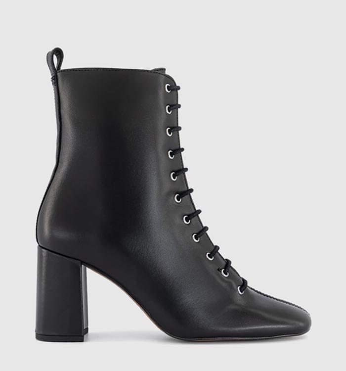 OFFICE Ada Lace Up Block Heel Boots Black Leather