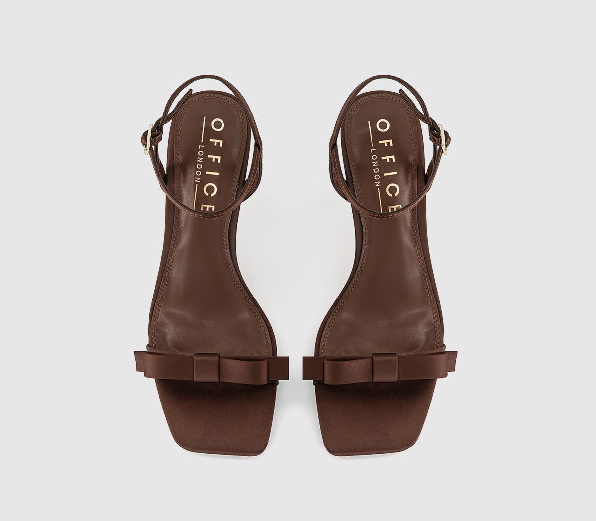 OFFICEMariah Bow Detail Heeled SandalsChocolate Brown Satin