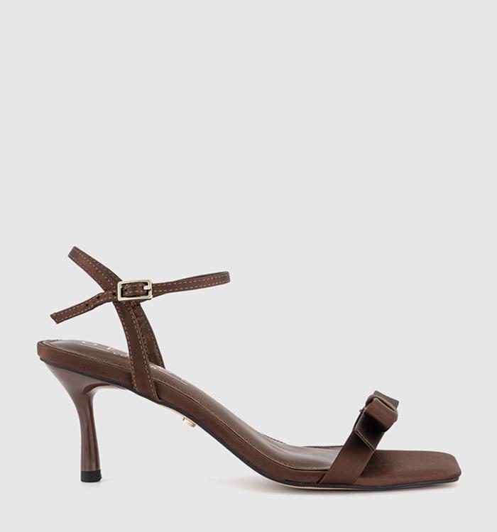 OFFICE Mariah Bow Detail Heeled Sandals Chocolate Brown Satin