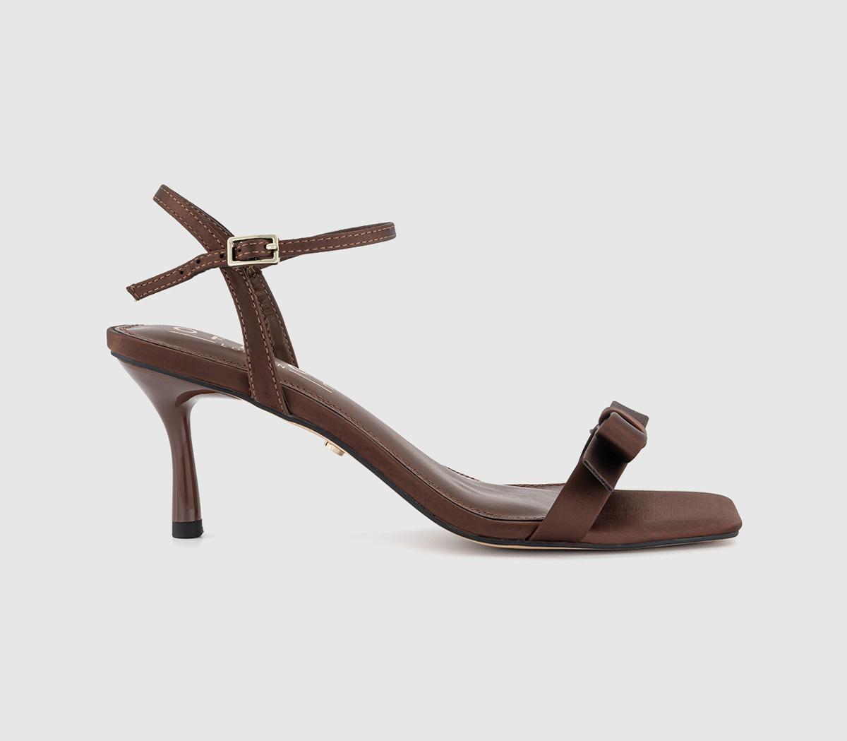 OFFICEMariah Bow Detail Heeled SandalsChocolate Brown Satin