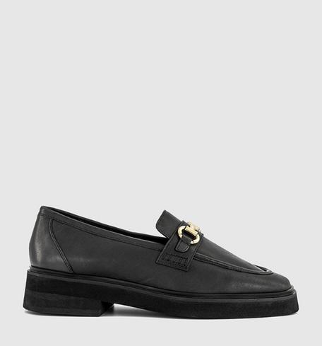 Office Follow Snaffle Trim Square Toe Loafers Black Leather