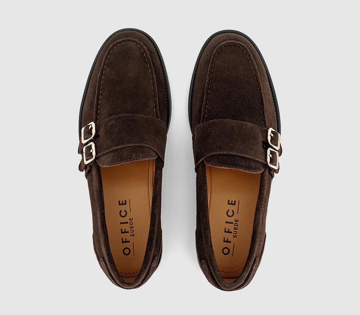 OFFICE Melbourne Monk Strap Loafers Brown Suede - Men's Smart Shoes