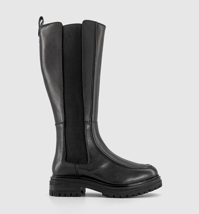 OFFICE Kasper Cleated Knee High Chelsea Boots Black Leather