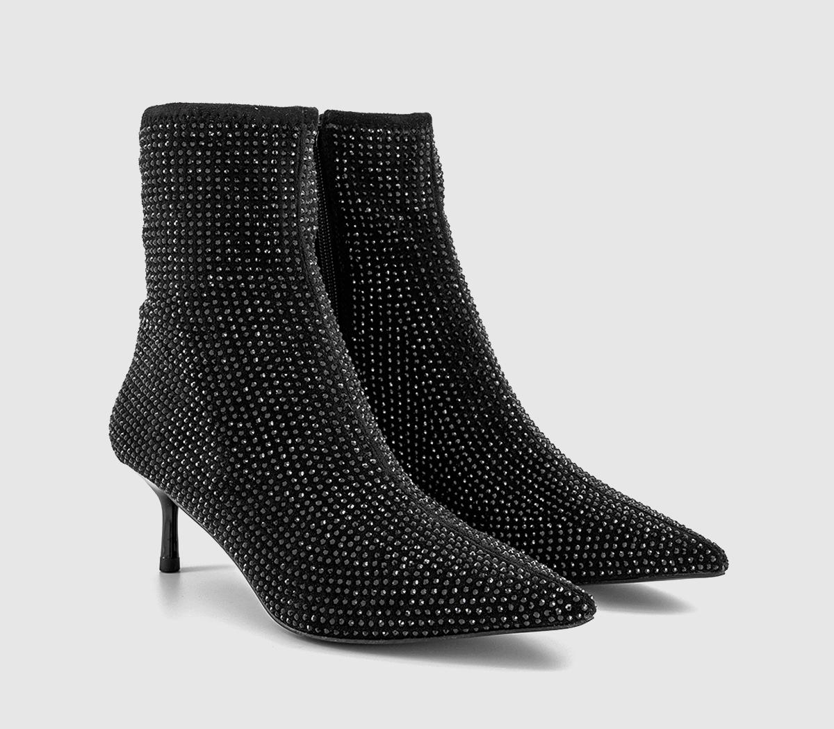OFFICEAmaze Embellished Kitten Heel Ankle BootsBlack Embellished