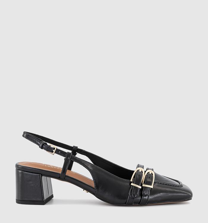 OFFICE Maxie Buckle Detail Slingback Block Heels Court Black