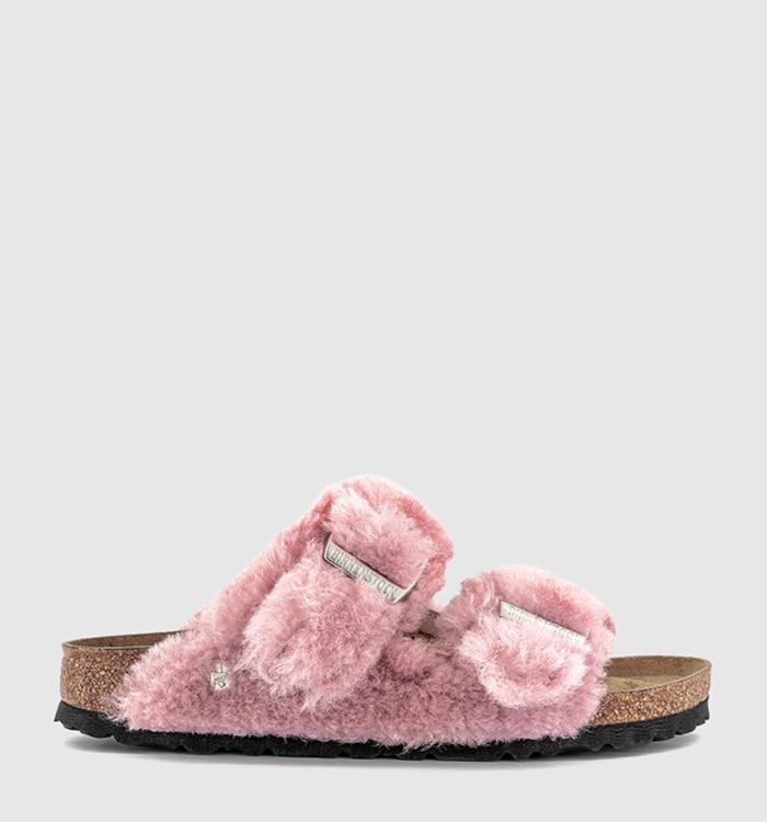 BIRKENSTOCK Arizona Shearling Strap Slippers Crystal Rose