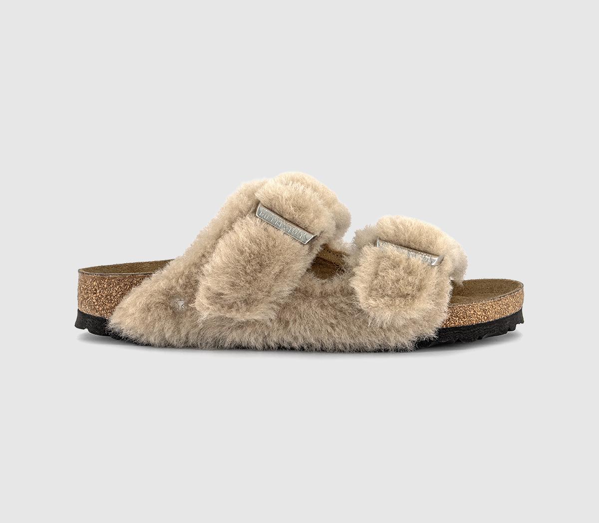 BIRKENSTOCK Arizona Shearling Strap Slippers Sandcastle - Flat