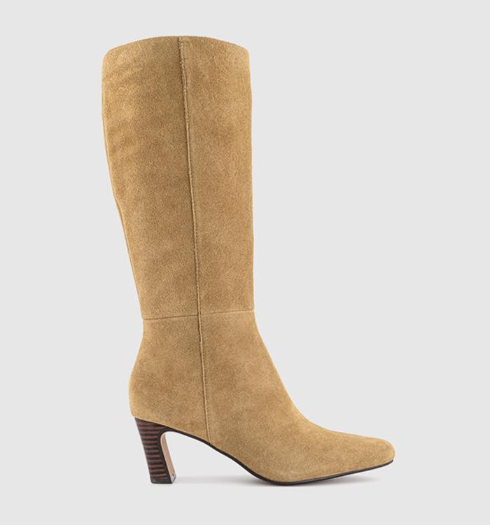 OFFICE Kallie Set Back High Heel Knee Boots Beige Suede