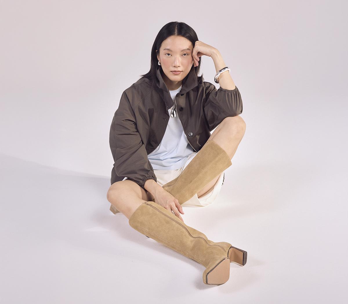 OFFICEKallie Set Back High Heel Knee BootsBeige Suede