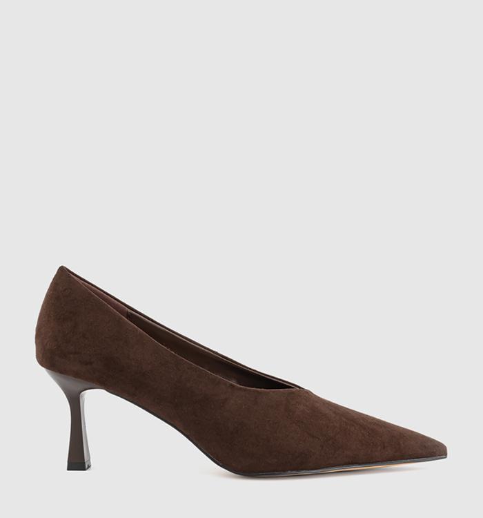 OFFICE Marino High Vamp Court Heels Brown Faux Suede
